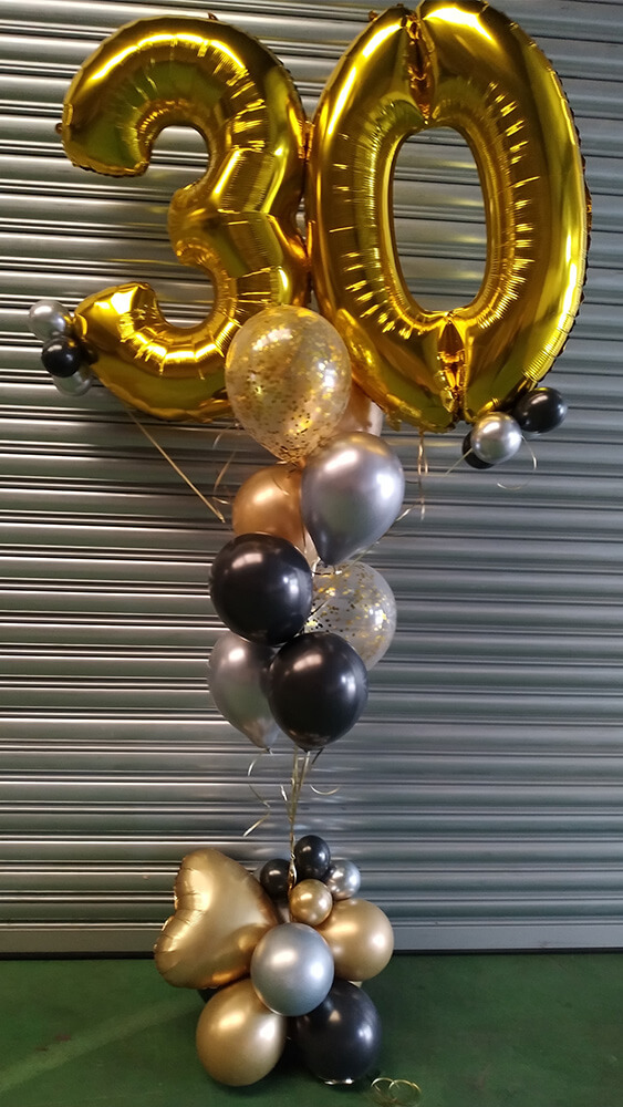 ballon boeket 30 jaar zwart zilver goud - The Balloon Factory